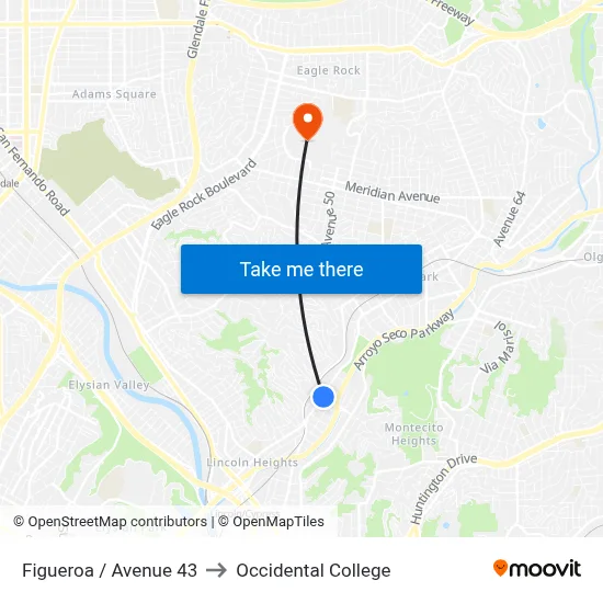 Figueroa / Avenue 43 to Occidental College map