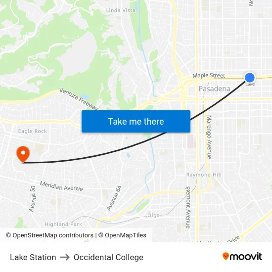 Lake Station to Occidental College map