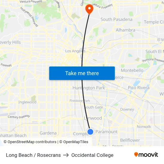 Long Beach / Rosecrans to Occidental College map