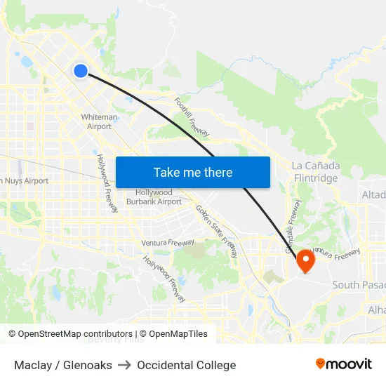 Maclay / Glenoaks to Occidental College map