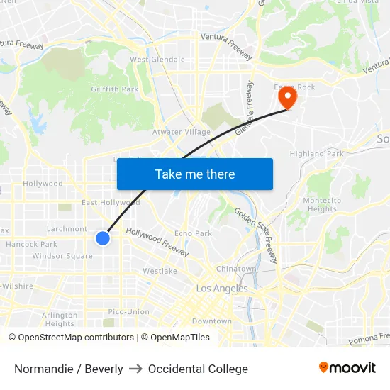Normandie / Beverly to Occidental College map