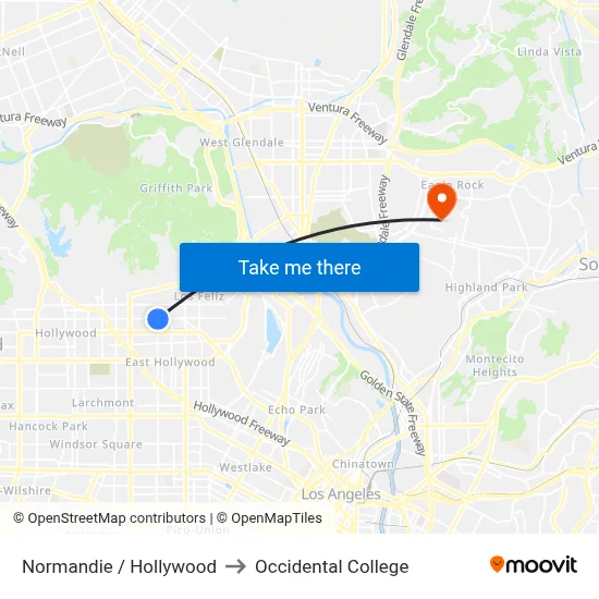 Normandie / Hollywood to Occidental College map