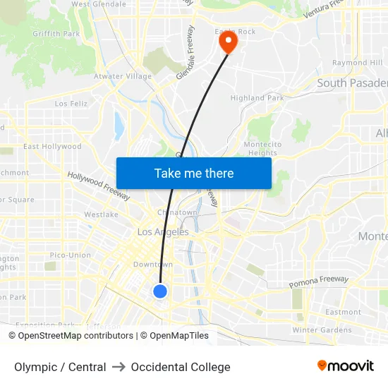 Olympic / Central to Occidental College map