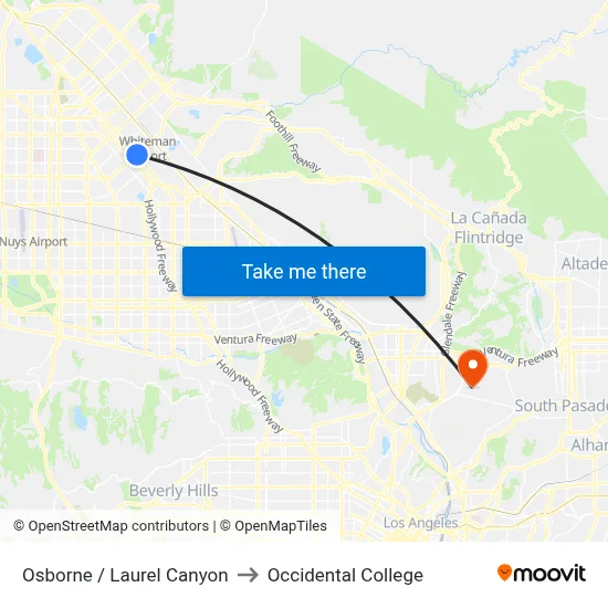 Osborne / Laurel Canyon to Occidental College map