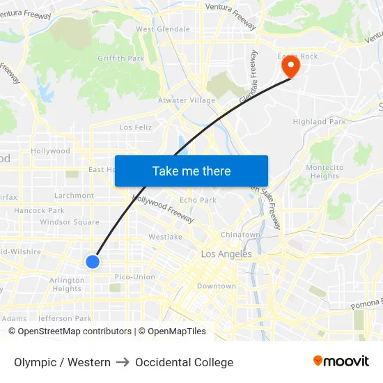Olympic / Western to Occidental College map