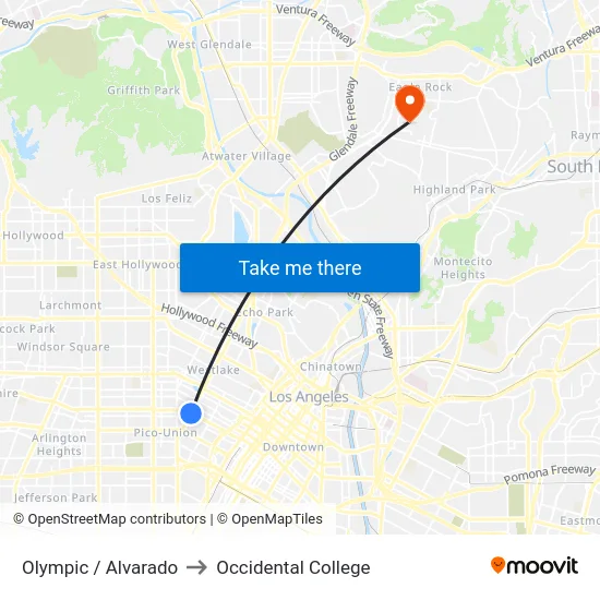 Olympic / Alvarado to Occidental College map