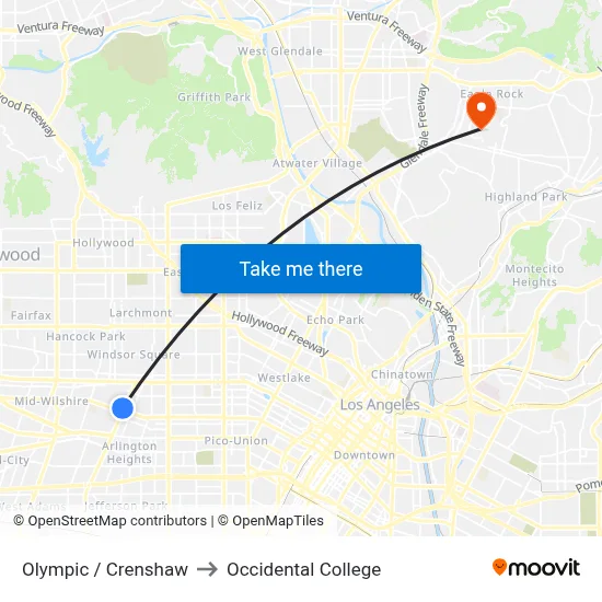 Olympic / Crenshaw to Occidental College map