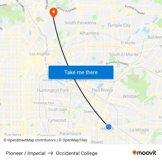 Pioneer / Imperial to Occidental College map