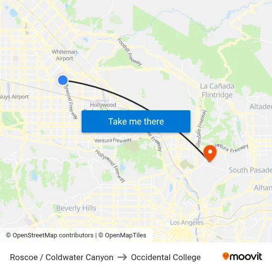 Roscoe / Coldwater Canyon to Occidental College map
