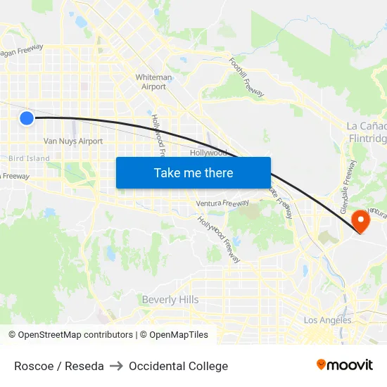 Roscoe / Reseda to Occidental College map