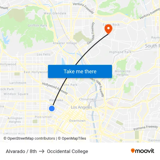 Alvarado / 8th to Occidental College map
