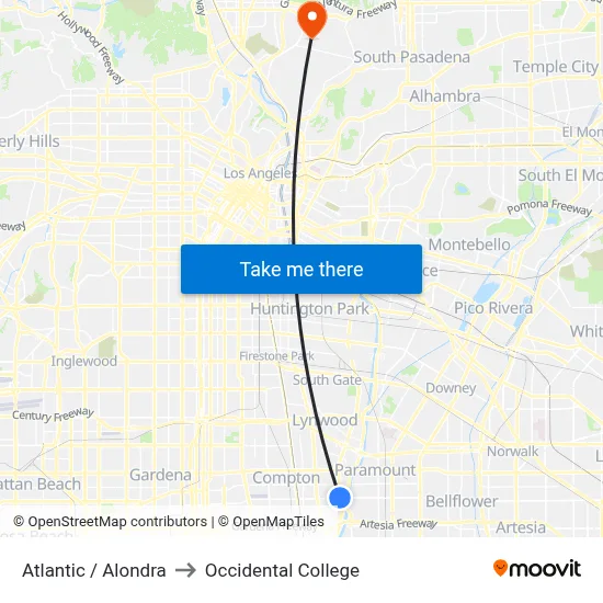 Atlantic / Alondra to Occidental College map
