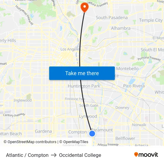 Atlantic / Compton to Occidental College map