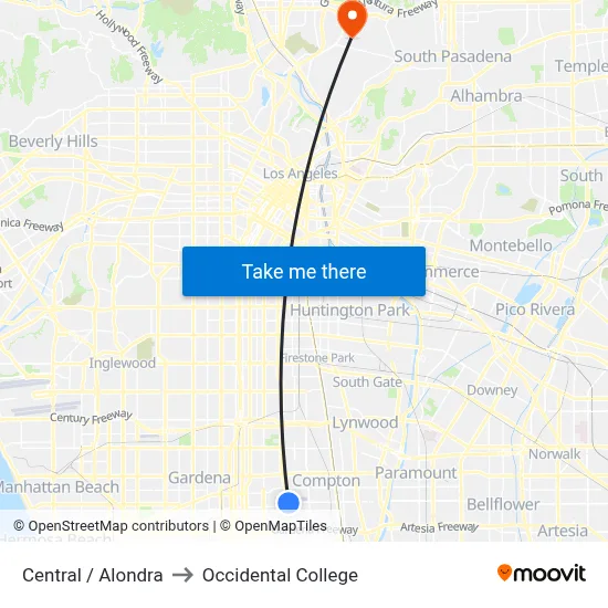 Central / Alondra to Occidental College map