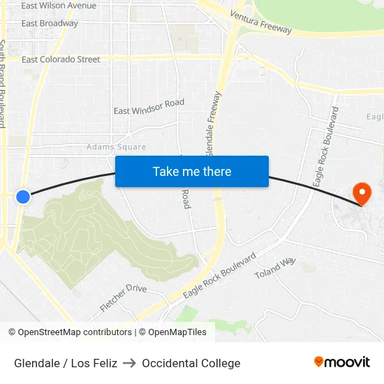 Glendale / Los Feliz to Occidental College map