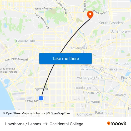 Hawthorne / Lennox to Occidental College map