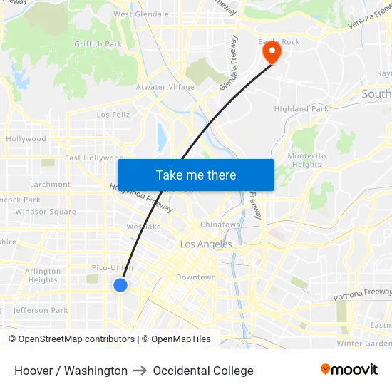 Hoover / Washington to Occidental College map