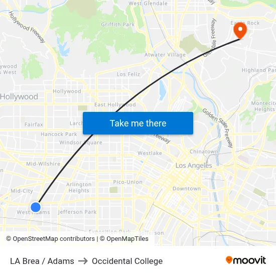 LA Brea / Adams to Occidental College map