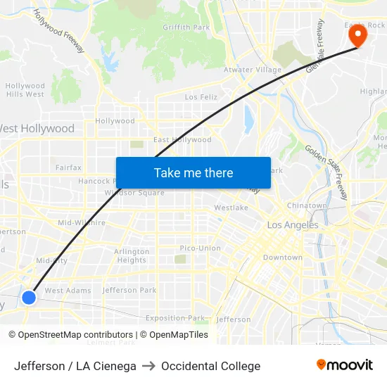 Jefferson / LA Cienega to Occidental College map