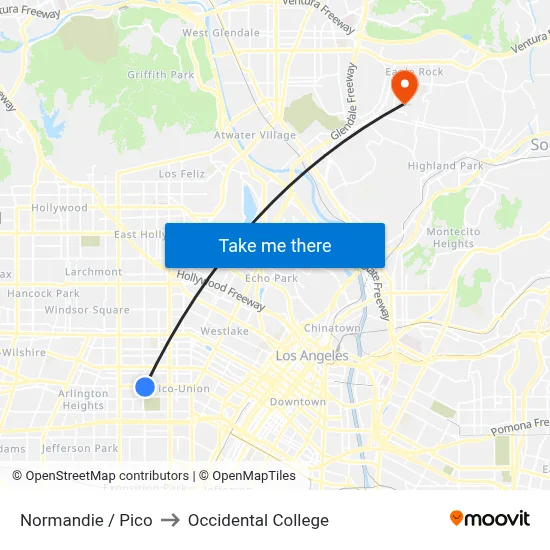 Normandie / Pico to Occidental College map