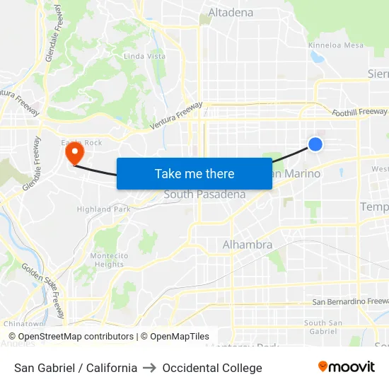 San Gabriel / California to Occidental College map