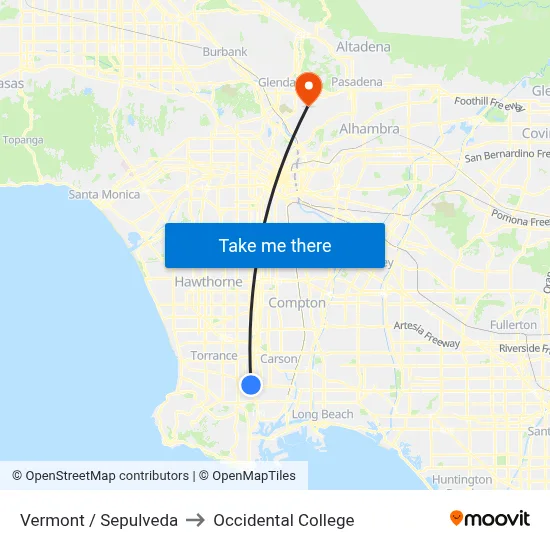 Vermont / Sepulveda to Occidental College map