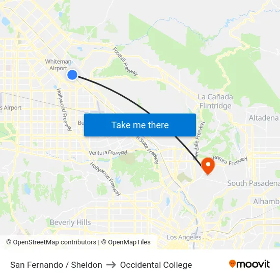 San Fernando / Sheldon to Occidental College map