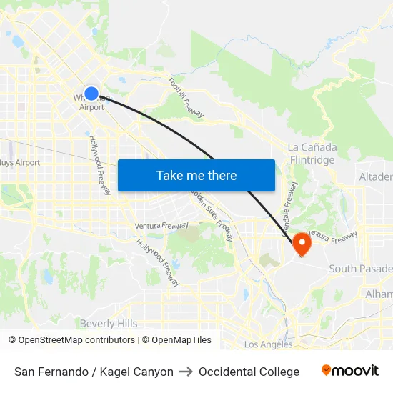 San Fernando / Kagel Canyon to Occidental College map