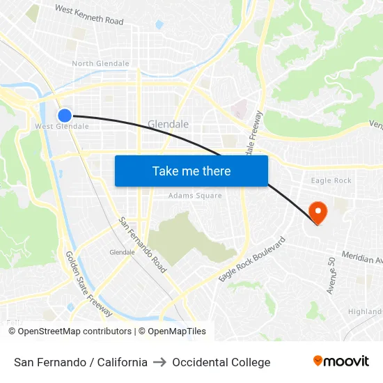 San Fernando / California to Occidental College map