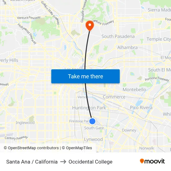 Santa Ana / California to Occidental College map