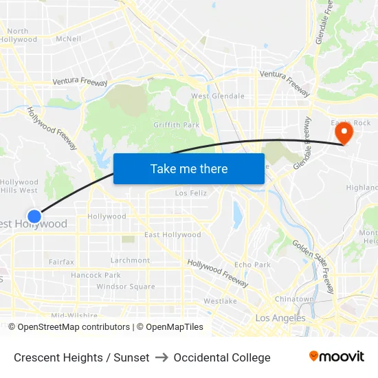Crescent Heights / Sunset to Occidental College map