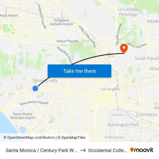 Santa Monica / Century Park West to Occidental College map