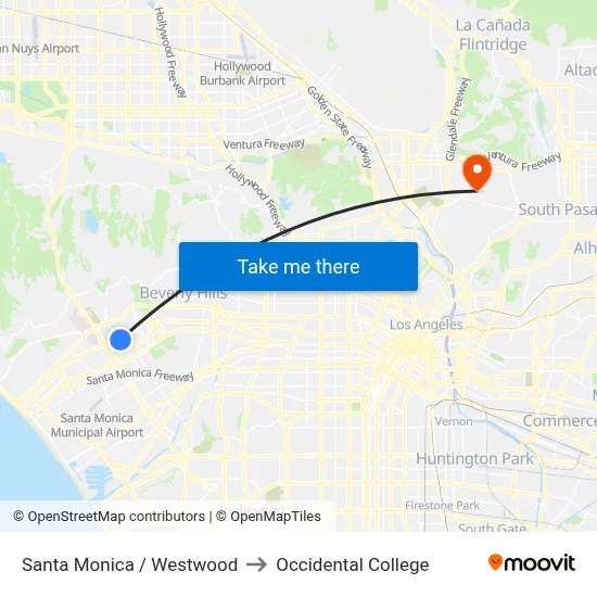 Santa Monica / Westwood to Occidental College map