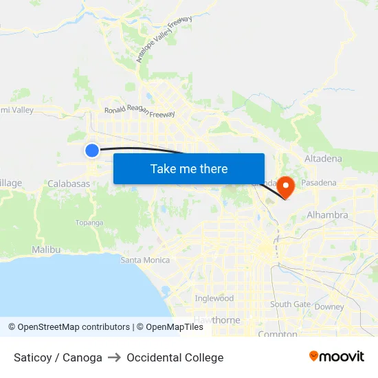 Saticoy / Canoga to Occidental College map