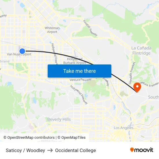 Saticoy / Woodley to Occidental College map