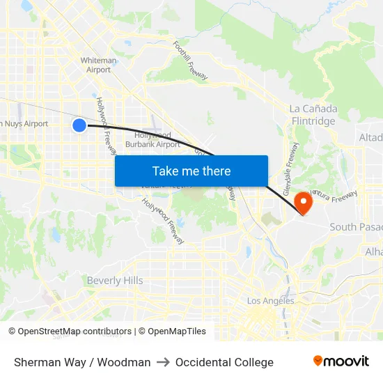 Sherman Way / Woodman to Occidental College map