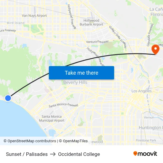Sunset / Palisades to Occidental College map