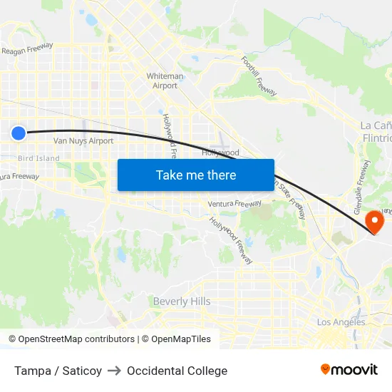 Tampa / Saticoy to Occidental College map