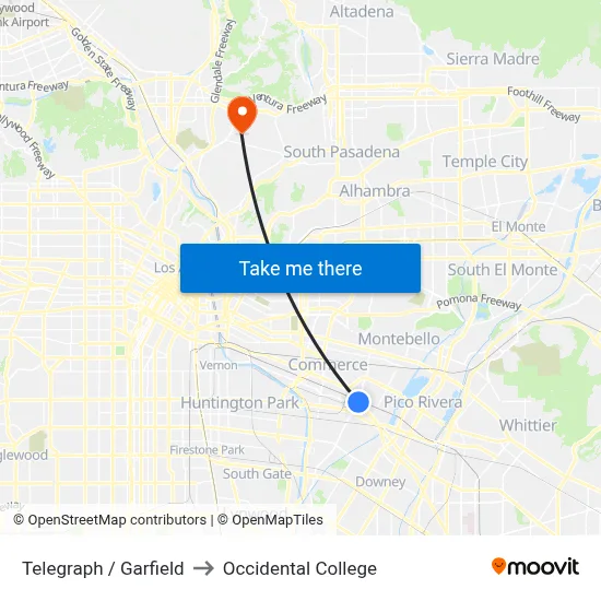 Telegraph / Garfield to Occidental College map