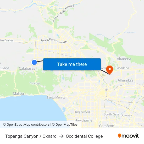 Topanga Canyon / Oxnard to Occidental College map