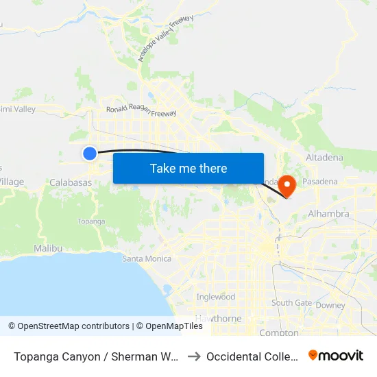 Topanga Canyon / Sherman Way to Occidental College map
