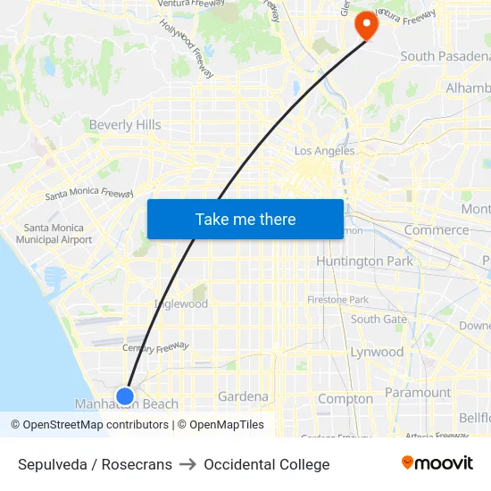 Sepulveda / Rosecrans to Occidental College map