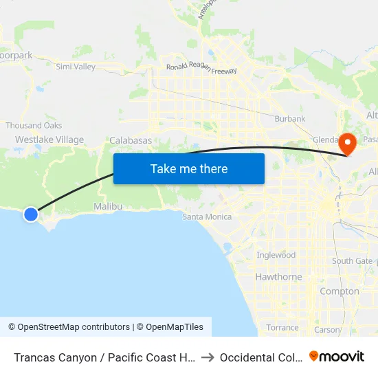 Trancas Canyon / Pacific Coast Highway to Occidental College map