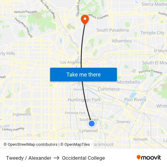 Tweedy / Alexander to Occidental College map