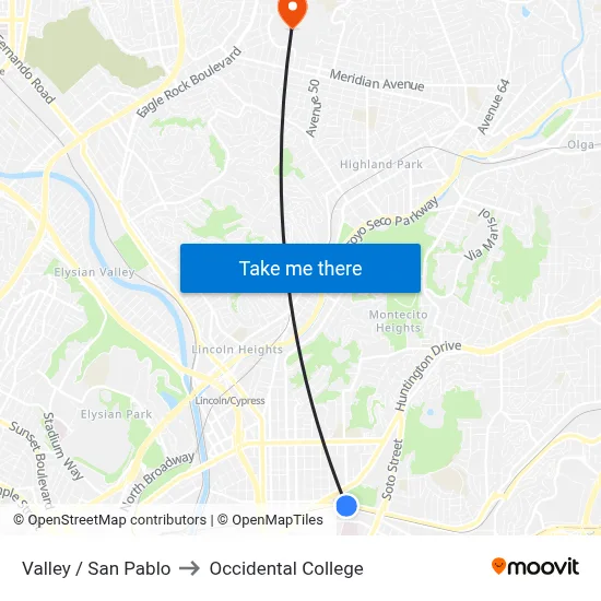 Valley / San Pablo to Occidental College map