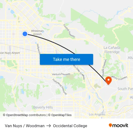 Van Nuys / Woodman to Occidental College map