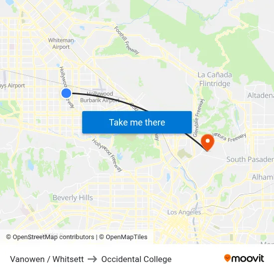 Vanowen / Whitsett to Occidental College map