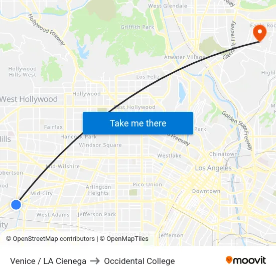 Venice / LA Cienega to Occidental College map