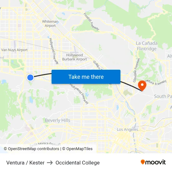 Ventura / Kester to Occidental College map