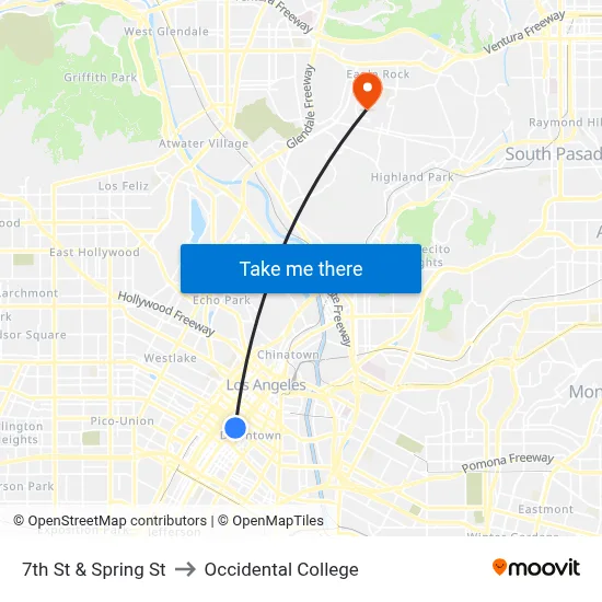 7th St & Spring St to Occidental College map
